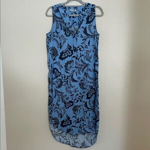 Chic Blue and Black Floral Midi Dress